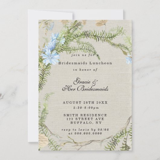 Rustikale Sommer-Fern-Bridesmaiern Luncheon lädt e (Vorderseite)