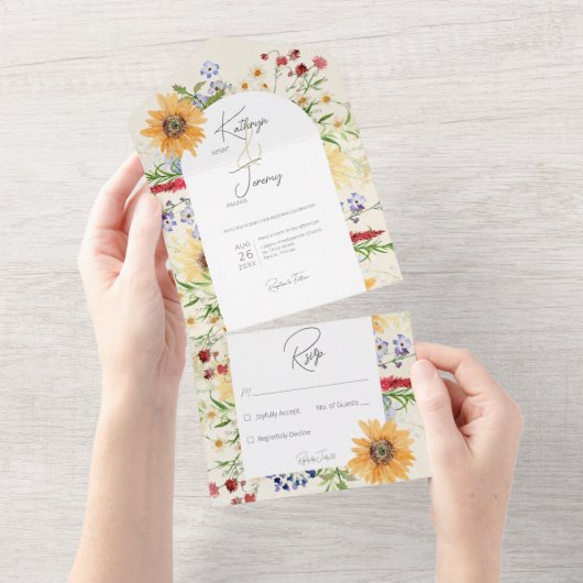 Rustikale Sommer Wildblume Sonnenblumen Creme Kein All In One Einladung (Abreißen)