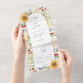 Rustikale Sommer-Wildblumen Sonnenblumen Creme Din All In One Einladung (Abreißen)