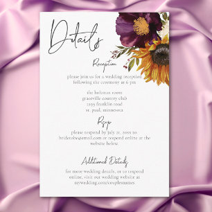 Rustikale Sommer-Wildblumen & Sonnenblumen Details Begleitkarte