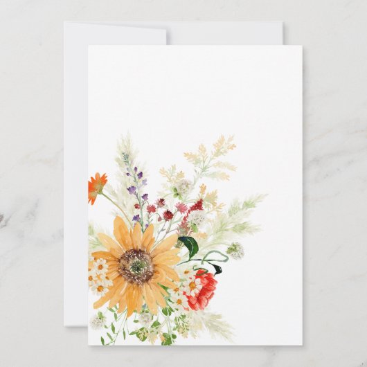 Rustikale Sommer-Wildblumen & Sonnenblumen Einladung (Rückseite)