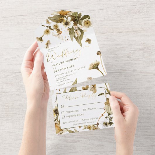 Rustikale Sommerabende Wildblumen & Abendessen All In One Einladung (Abreißen)