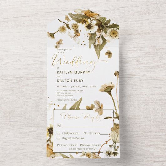 Rustikale Sommerabende Wildblumen & Abendessen All In One Einladung (Innen Boden)