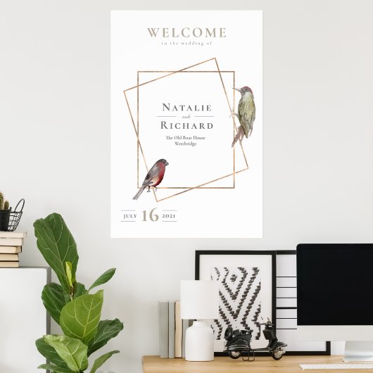 Rustikale Sommerhochzeit Begrüßungsvögel Poster (Heimbüro)