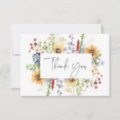 Rustikale Sommerhochzeit Wildblumen & Sonnenblumen Dankeskarte (Vorderseite)