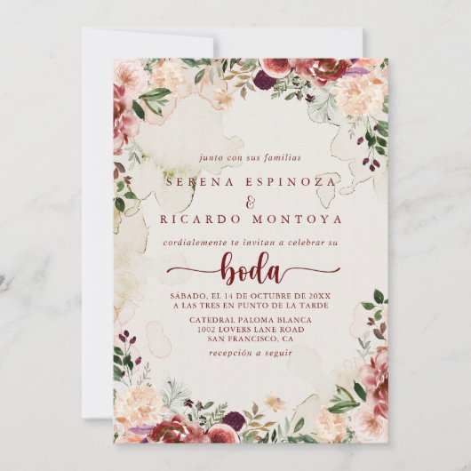 Rustikale Sommerkalligrafie Spanische Hochzeit Einladung (Vorderseite)