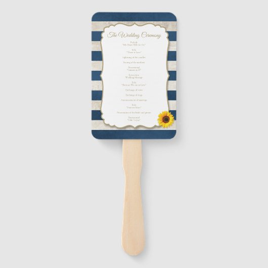 Rustikale Sommersonnenblume Navy Blaue Streifen Ho Fächer (Rückseite)