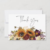 Rustikale Sommersonnenblumen & Burgunder Blumenhoc Dankeskarte (Vorderseite)