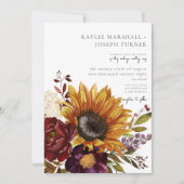 Rustikale Sommersonnenblumen & Burgunder Blütenblü Einladung (Vorderseite)