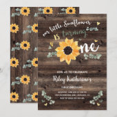 Rustikale Sonnenblume 1. Geburtstag Einladung (Vorne/Hinten)