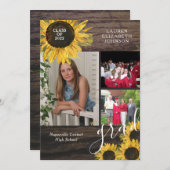 Rustikale Sonnenblume 3 Foto Abschluss Annoucement Ankündigung (Vorne/Hinten)