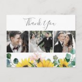 Rustikale Sonnenblume 3 Foto Hochzeit Vielen Dank Postkarte (Vorderseite)