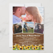 Rustikale Sonnenblume 4 Foto Hochzeit Einladung (Vorderseite)