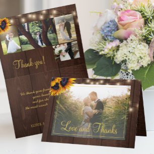 Rustikale Sonnenblume 5 Foto Collage Hochzeit Dankeskarte