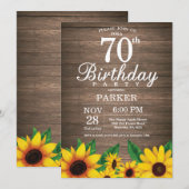 Rustikale Sonnenblume 70. Geburtstag Einladung (Vorne/Hinten)