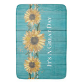 Rustikale Sonnenblume Aquamarin Blauer Barnholz La Badematte (Vorderseite Vertikal)