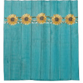 Rustikale Sonnenblume Aquamarin Blauer Barnholz La Duschvorhang (Vorderseite)