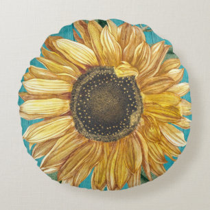 Rustikale Sonnenblume Aquamarin Blauer Bartholzker Rundes Kissen
