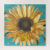 Rustikale Sonnenblume Aquamarin Blauer Stallenwald Puzzle (Horizontal)