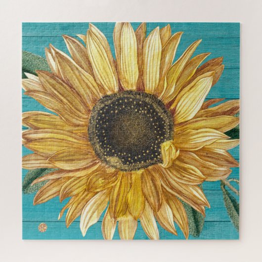 Rustikale Sonnenblume Aquamarin Blauer Stallenwald Puzzle (Horizontal)