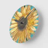 Rustikale Sonnenblume Aquamarin Blauer Stallenwald Runde Wanduhr (Winkel)