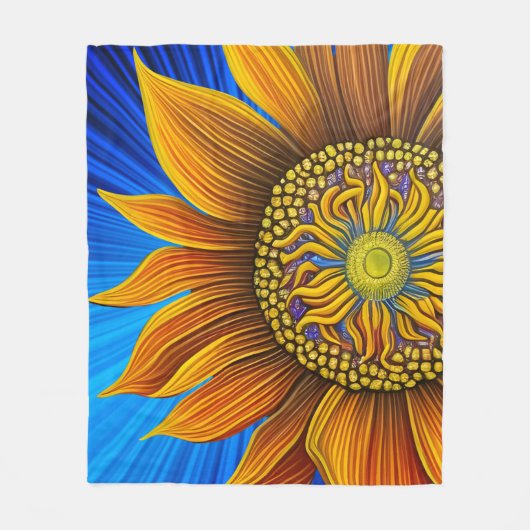 Rustikale Sonnenblume auf blau Fleecedecke (Vorderseite)