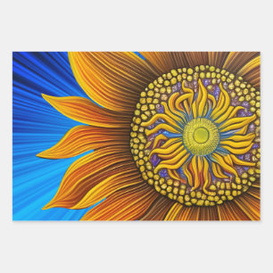 Rustikale Sonnenblume auf blau Geschenkpapier Set