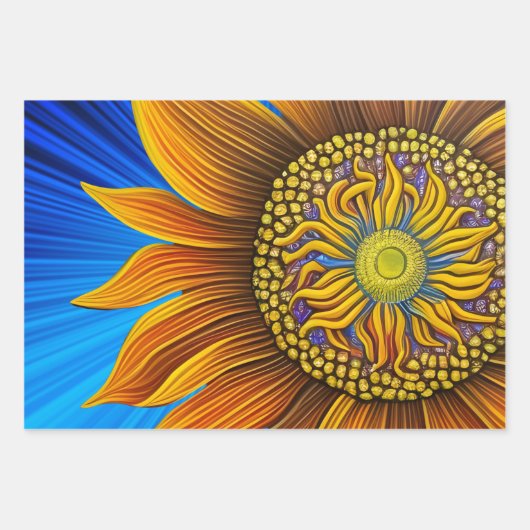 Rustikale Sonnenblume auf blau Geschenkpapier Set (Vorderseite)