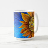 Rustikale Sonnenblume auf blau Kaffeetasse (VorderseiteRechts)