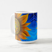 Rustikale Sonnenblume auf blau Kaffeetasse (Vorderseite Links)