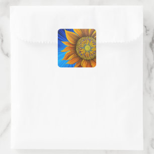 Rustikale Sonnenblume auf blau Quadratischer Aufkleber
