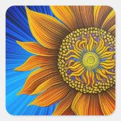 Rustikale Sonnenblume auf blau Quadratischer Aufkleber (Vorderseite)