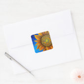 Rustikale Sonnenblume auf blau Quadratischer Aufkleber (Umschlag)
