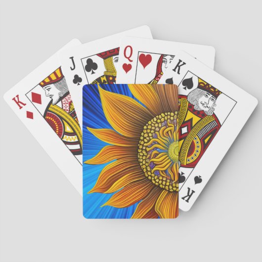 Rustikale Sonnenblume auf blau Spielkarten (Rückseite)