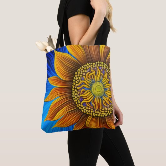 Rustikale Sonnenblume auf blau Tasche (Von Nahem)