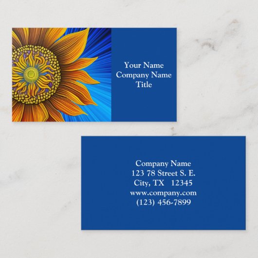Rustikale Sonnenblume auf blau Visitenkarte (Vorne/Hinten)
