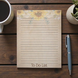 Rustikale Sonnenblume auf der Liste Notizblock