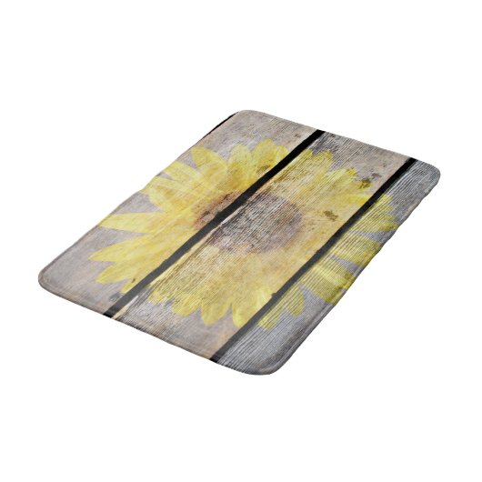 Rustikale Sonnenblume auf Holz Badematte (Schrägansicht)