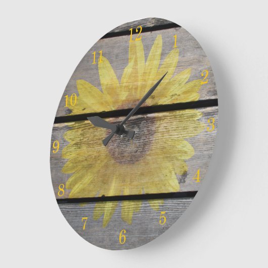 Rustikale Sonnenblume auf Holz Große Wanduhr (Winkel)