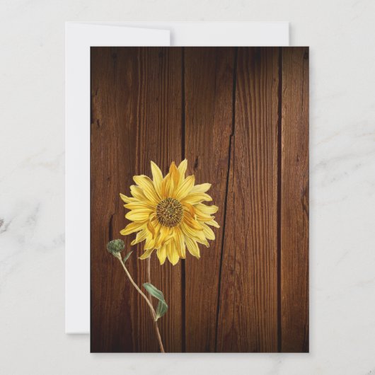 Rustikale Sonnenblume auf Stallenholz Hochzeit Save The Date (Rückseite)
