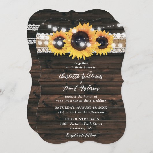Rustikale Sonnenblume aus Holz Einladung (Vorne/Hinten)