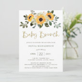 Rustikale Sonnenblume | Baby Brunch mit Gold Scrip Einladung (Stehend Vorderseite)