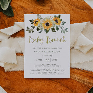Rustikale Sonnenblume Baby Brunch mit Gold Scrip Einladung