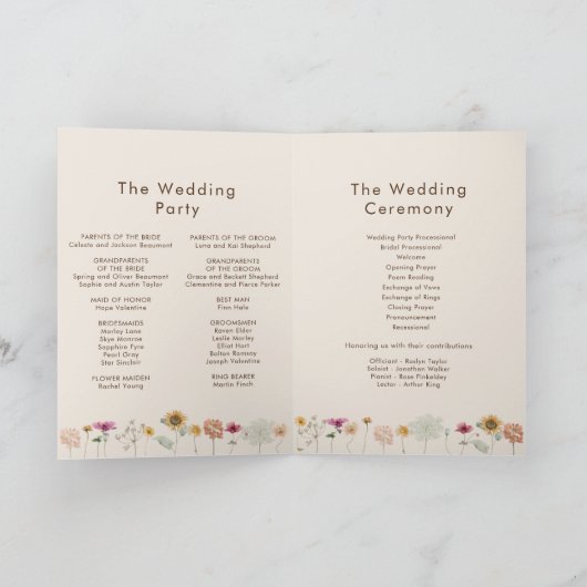Rustikale Sonnenblume Beige Arch Wedding geklappt Programm (Innenseite)