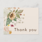 Rustikale Sonnenblume Beige Hochzeit Danke Postcar Postkarte (Vorderseite)