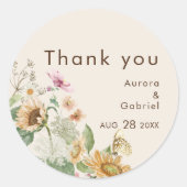 Rustikale Sonnenblume Beige Hochzeit Dankeschön St Runder Aufkleber (Vorderseite)