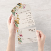 Rustikale Sonnenblume Beige Moderne Hochzeit All In One Einladung (Abreißen)