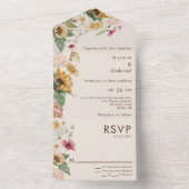 Rustikale Sonnenblume Beige Moderne Hochzeit All In One Einladung (Innen Boden)