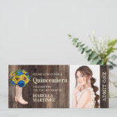 Rustikale Sonnenblume Blaue Rose Boot Quinceañera  Einladung (Stehend Vorderseite)