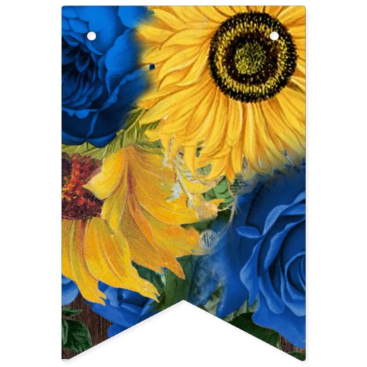 Rustikale Sonnenblume Blaue Rose Nachtisch Wimpelkette (Zweite Fahne)